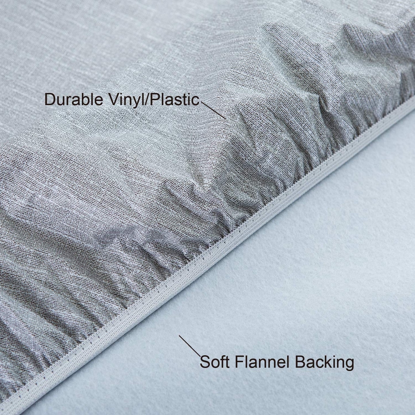 NLMUVW Round Vinyl Tablecloth with Elastic Edge Flannel Backing, Fitted PVC Table Cloth Waterproof Wipe Clean Table Cover for Picnic Party Outdoor, Light Grey, 40"- 44"