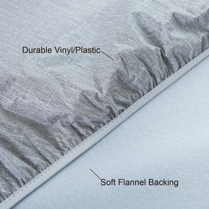 NLMUVW Round Vinyl Tablecloth with Elastic Edge Flannel Backing, Fitted PVC Table Cloth Waterproof Wipe Clean Table Cover for Picnic Party Outdoor, Light Grey, 40"- 44"