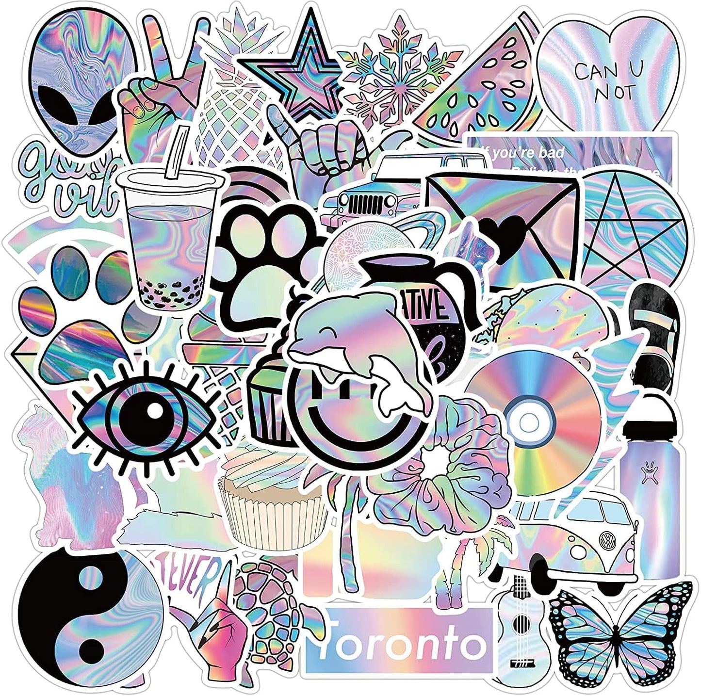 Tuqiso Wasserflaschenaufkleber, 200 Stück, wasserfest, niedlich, ästhetisch, Vinyl, Vsco-Stil, für Laptop, Gepäck, Skateboard, Computer, für Teenager, Mädchen und Kinder 