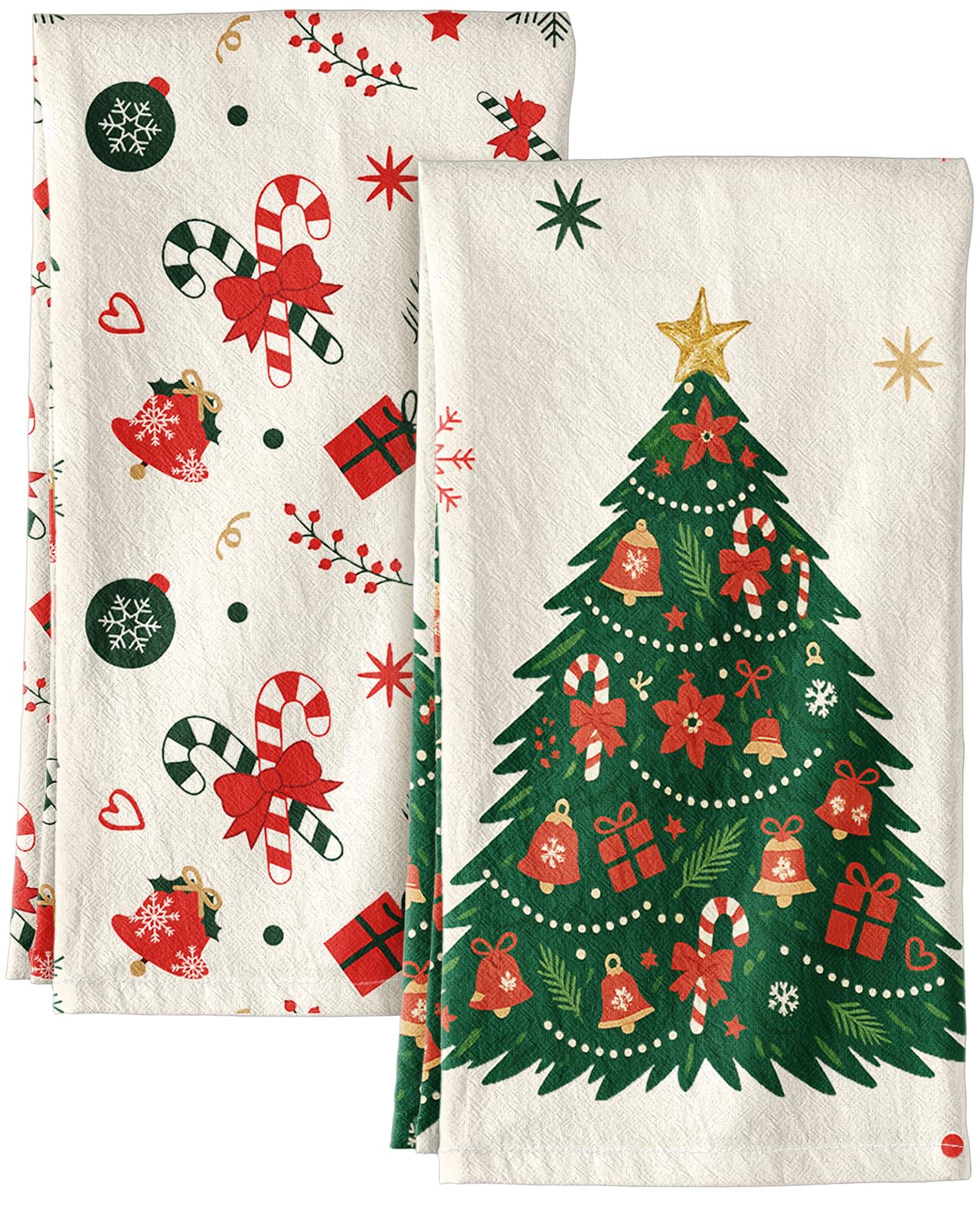 Miss Adola Flour Sack Christmas Kitchen Towels - Christmas Floursack Kitchen Towels 18x26 Inch 2pcs Decorative Xmas Theme Dish Towel for Holiday Cute Designs with Xmas Tree for Gifting