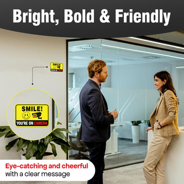 Sticky Expressions | 6 Pcs Smile You're On Camera Stickers, Two Sizes (2 Large, 4 Medium) - Strong Adhesive, Waterproof You are On Camera Signs! Anti Theft Car Stickers. Perfect for Security