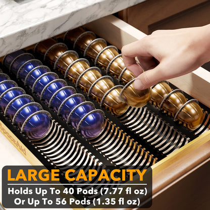 SpaceAid Coffee Pod Holder Drawer Organizer for Nespresso Vertuo Capsule, Bamboo Holder Tray Storage for Nespresso Vertuo, Compatible with 40 Big or 52 Small Vertuoline Pods (Drawer Insert)