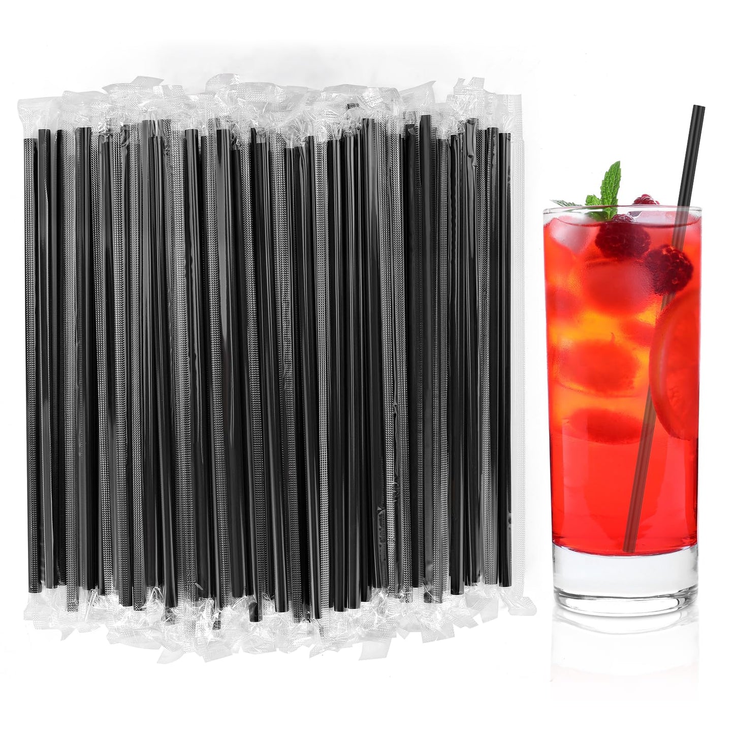 [Individually Wrapped] 100Pcs Disposable Plastic Straws - 8.26"*0.23" Black Drinking Straws for Hot/Cold Drinks,Juice,Coffee,Cocktail