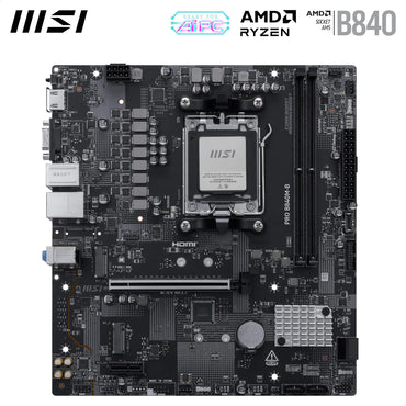 MSI PRO B840M-B Motherboard, mATX - Supports AMD Ryzen 9000/8000 / 7000 Processors, AM5 - DDR5 Memory Boost (8000+ MT/s OC), PCIe 4.0 x16, M.2 Gen4, 2.5G LAN