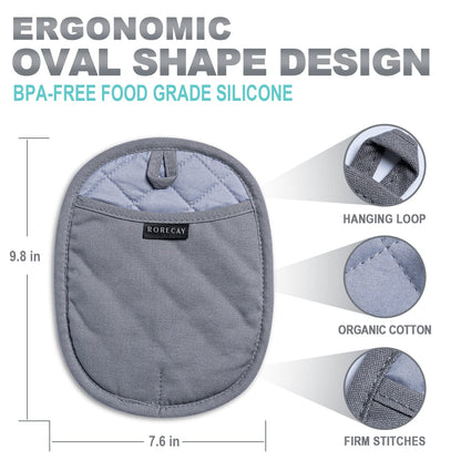 2er-Pack Silikon-Topflappen für die Küche, hitzebeständig bis 260 °C, rutschfeste, große Topflappen mit Tasche, gesteppte Untersetzer für heiße Töpfe und Pfannen auf der Arbeitsplatte (Grau) 