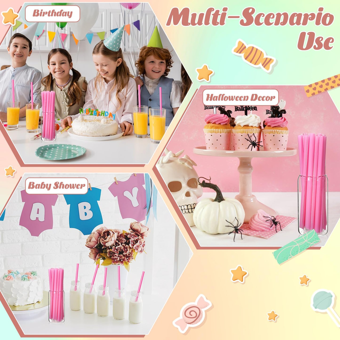 Potchen 600 Stück Jumbo Smoothie-Strohhalme, Großpackung, rosa, Einweg-Bubble-Strohhalme, einzeln verpackt, Kunststoff, breite Öffnung 0,43 x 9,45 Zoll, für Bubble Tea und Milchshakes