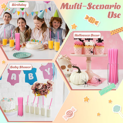 Potchen 600 Stück Jumbo Smoothie-Strohhalme, Großpackung, rosa, Einweg-Bubble-Strohhalme, einzeln verpackt, Kunststoff, breite Öffnung 0,43 x 9,45 Zoll, für Bubble Tea und Milchshakes