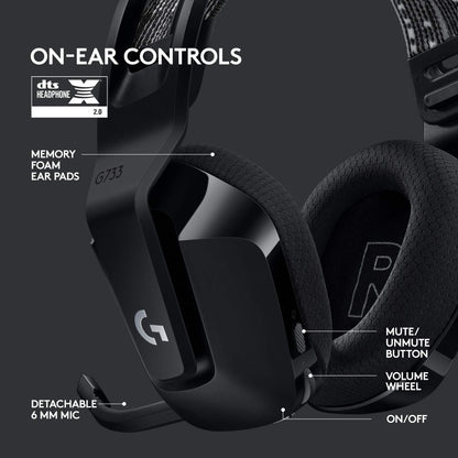 Logitech G733 Lightspeed Kabelloses Gaming-Headset mit Federbügel, LIGHTSYNC RGB, Blue VO!CE Mikrofontechnologie und PRO-G Audiotreibern - Schwarz (Generalüberholt) 