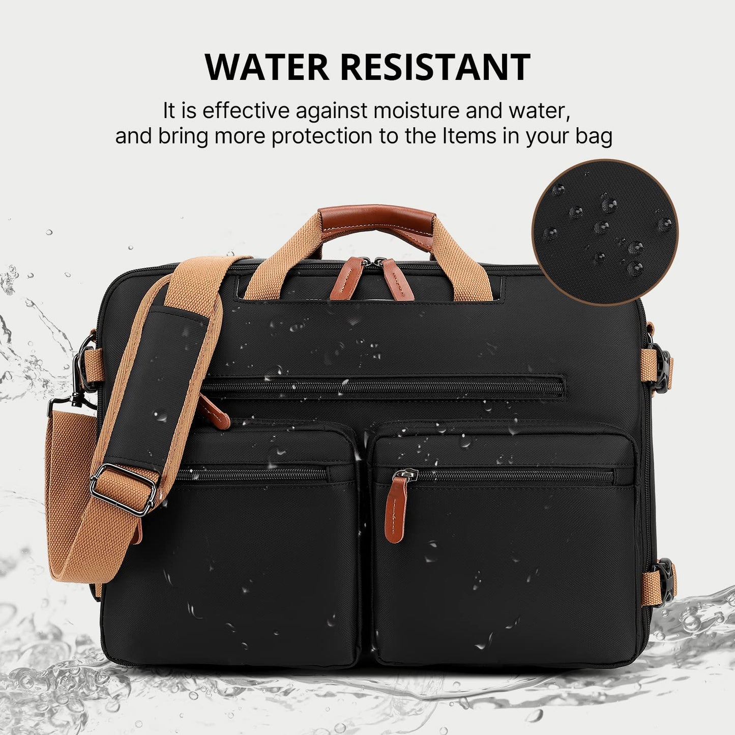 MOLNIA 3 in 1 Laptop Bag for Men, 17.3 Inch Work Bags for Men, Laptop Backpack, Briefcases, Messenger Bag, Computer Bags for Laptops for Men Women, Black