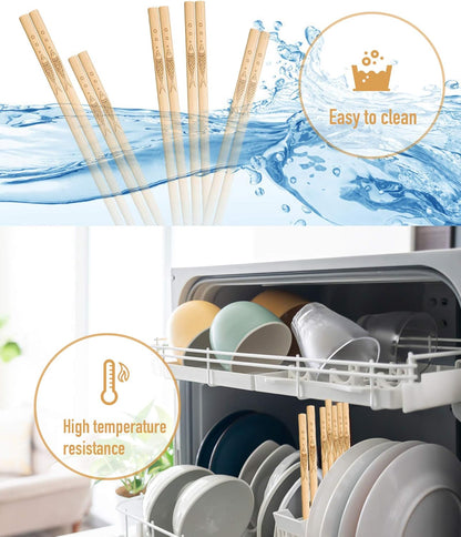 5 Paar wiederverwendbare Bambus-Essstäbchen, klassische, gesunde und hochwertige natürliche Bambus-Essstäbchen, spülmaschinenfest, 25 cm lang (Muster: mehr als jedes Jahr) 