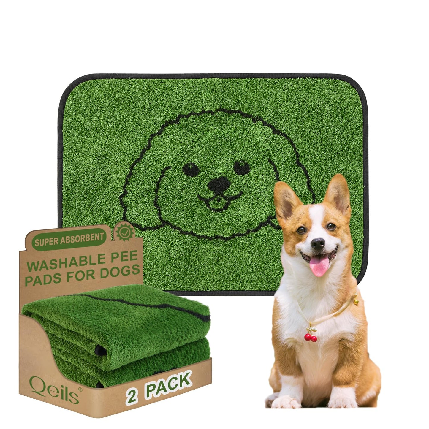 Qeils Reusable Puppy Pads, Washable Pee Pads for Dogs 2 Pack Durable Absorbent Leakproof Dog Training Pads for Home or Travel, Non-Slip Wee Wee Pads Potty Pads 18"x24"