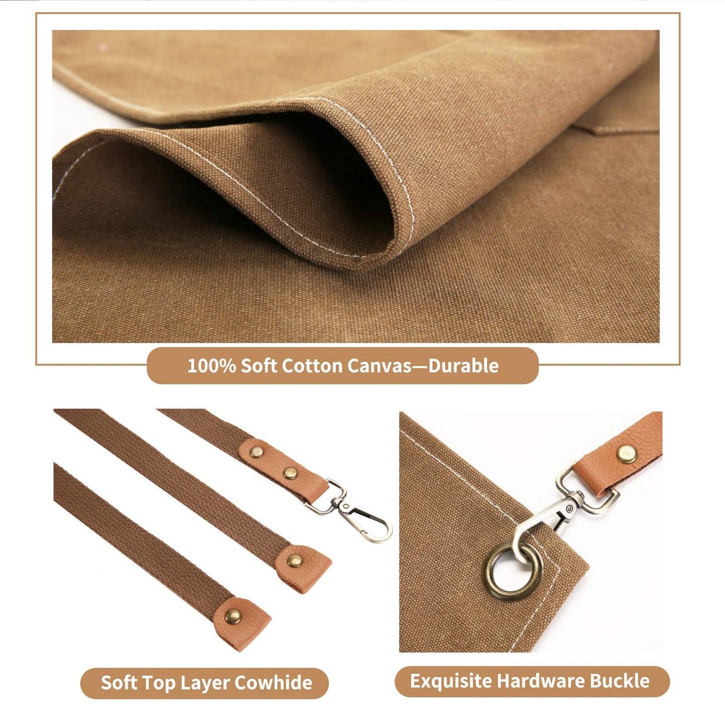 ZOMAO Kochschürze, Baumwoll-Canvas-Schürze mit gekreuztem Rückenteil und Taschen für Damen und Herren, verstellbare Träger und große Taschen, Küchenschürze zum Kochen und Backen 