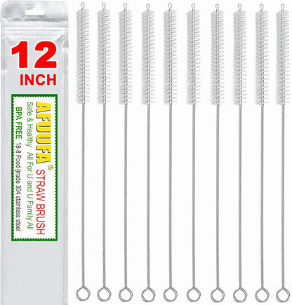 Straw Cleaner Brush for Stanley Extra Long 12 inch, Extra Wide 12mm diam for 40/30/20 oz Stanley Mug, Nylon Bristles and Stainless Steel Handle Straw Brush for 40 oz Stanley(10 PCS)