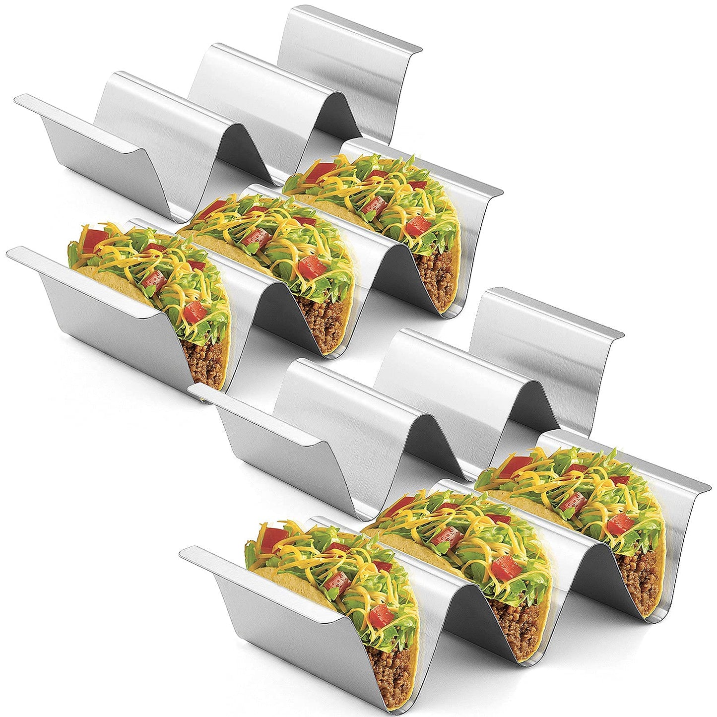 RTT Taco-Halter aus Edelstahl, 6er-Set – Stilvoller Ständer für bis zu 3 Tacos, hält die Schalen aufrecht – Ofen-, grill- und spülmaschinenfest