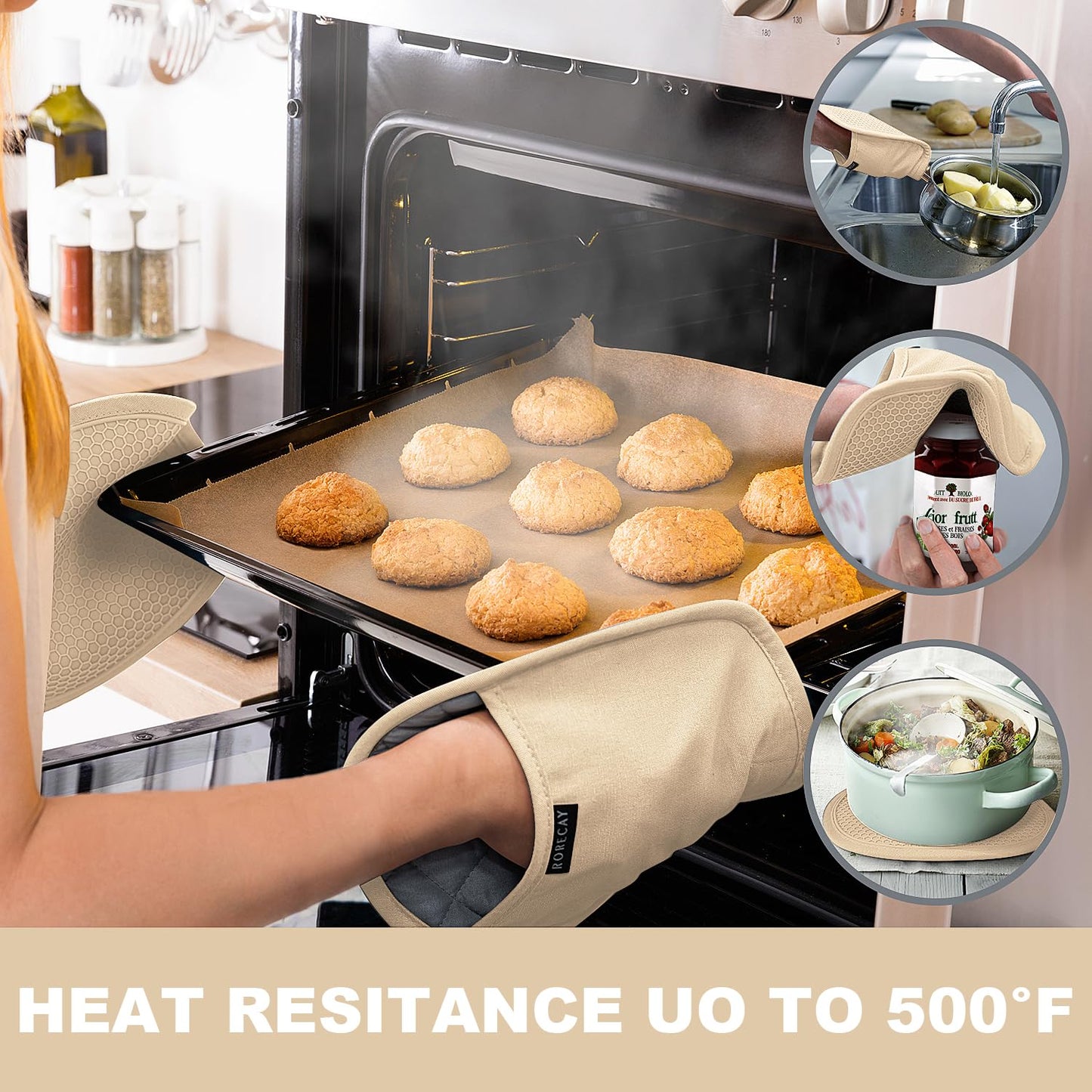 2er-Pack Silikon-Topflappen für die Küche, hitzebeständig bis 260 °C, rutschfeste, große Topflappen mit Tasche, gesteppte Untersetzer für heiße Töpfe und Pfannen auf der Arbeitsplatte (Grau) 