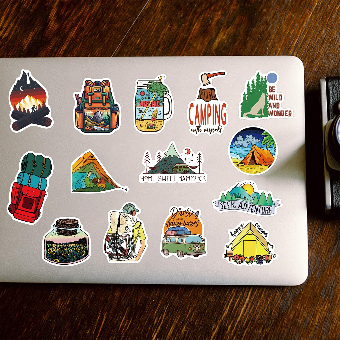 SEEYEON 200 Outdoor-Aufkleber für Kinder und Erwachsene, wasserfest, für Camping, Wandern, Wasserflaschen, Laptops, Scrapbooks, Gepäck, süße Abenteuer-Aufkleber für Jungen und Mädchen