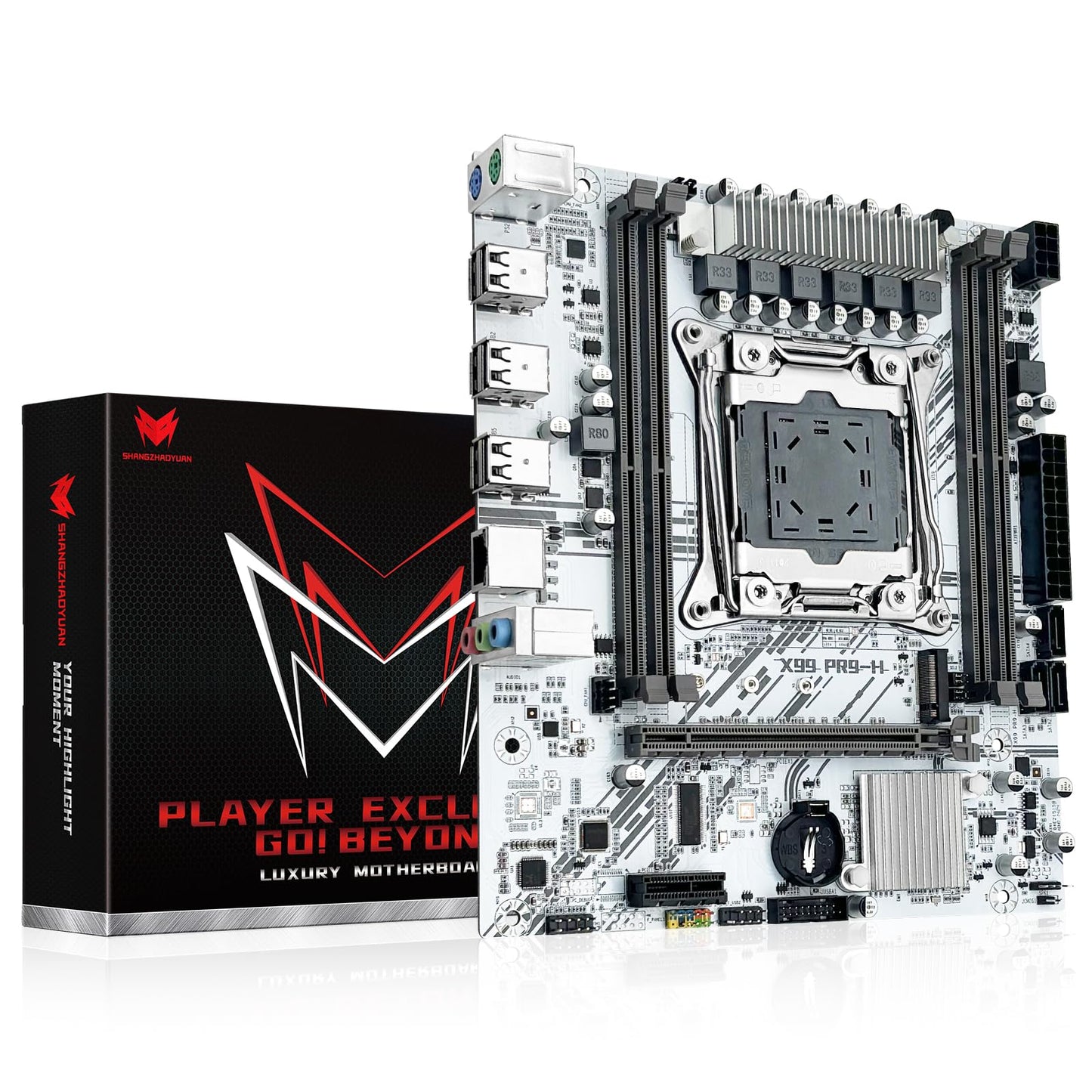 SHANGZHAOYUAN X99 LGA 2011-3 Motherboard for Intel Xeon E5 V3/V4 and Core i7 Series Processors (Micro ATX, DDR4 Max 128GB, PCIe 3.0, M.2 Protocol, Gigabit LAN) PC Server Mainboard, X99 PR9-H White