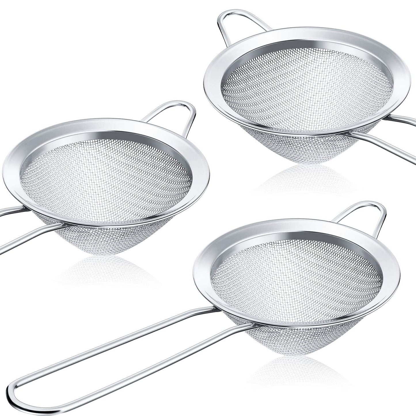 Patelai 3 Pieces Tea Strainers Cocktail Strainer Stainless Steel Fine Mesh Strainer Colander Conical Food Loose Tea Filter Practical Bar Colander Tool