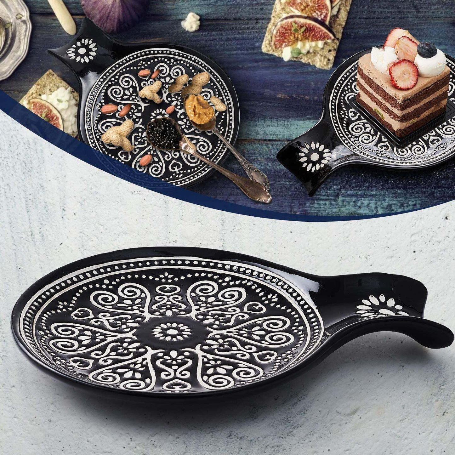 Löffelablage aus Keramik, Kochlöffelhalter für Küchenarbeitsplatte/Herd/Esstisch, modernes Landhausdekor, groß (blau) 