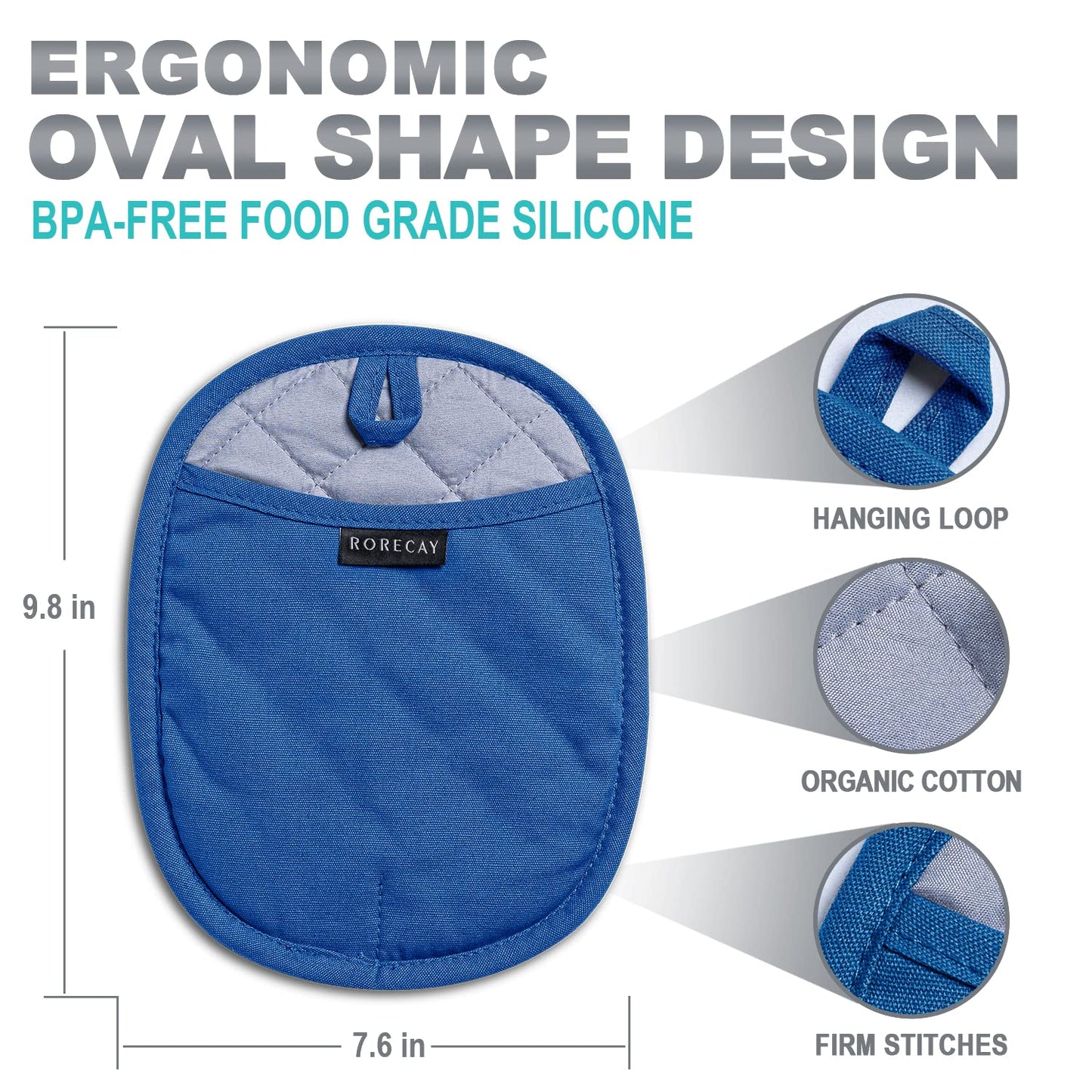 2er-Pack Silikon-Topflappen für die Küche, hitzebeständig bis 260 °C, rutschfeste, große Topflappen mit Tasche, gesteppte Untersetzer für heiße Töpfe und Pfannen auf der Arbeitsplatte (Grau) 