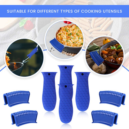 Patelai 8 Pcs Silicone Pot Holders Set Cast Iron Handle Cover Heat Resistant Pot Handle Covers Potholder Non Slip Reusable Pan Sleeve for Frying Pan Kitchen Supplies(Black)