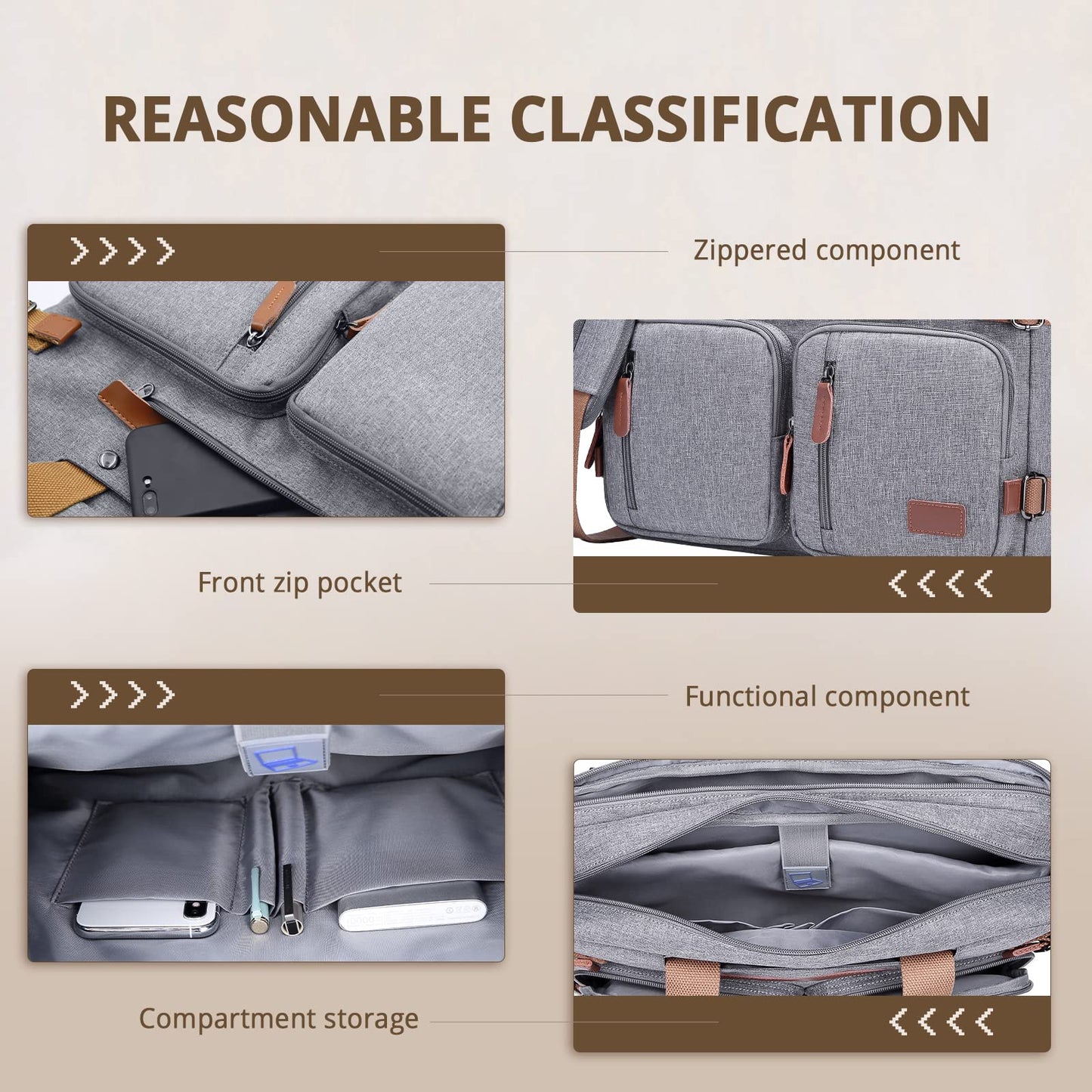 MOLNIA 3 in 1 Laptop Bag for Men, 17.3 Inch Work Bags for Men, Laptop Backpack, Briefcases, Messenger Bag, Computer Bags for Laptops for Men Women, Black