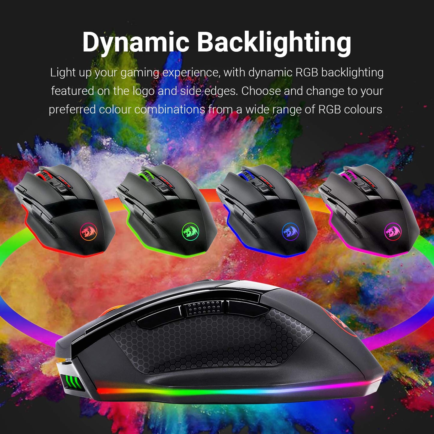 Redragon M801 Wireless Gaming Mouse, RGB Gaming Mouse with MMO 9 Programmable Macro Editing Buttons, UP 16000 Adjustable DPI, Rapid Fire Button for Game, Windows,PC - Wireless, Black