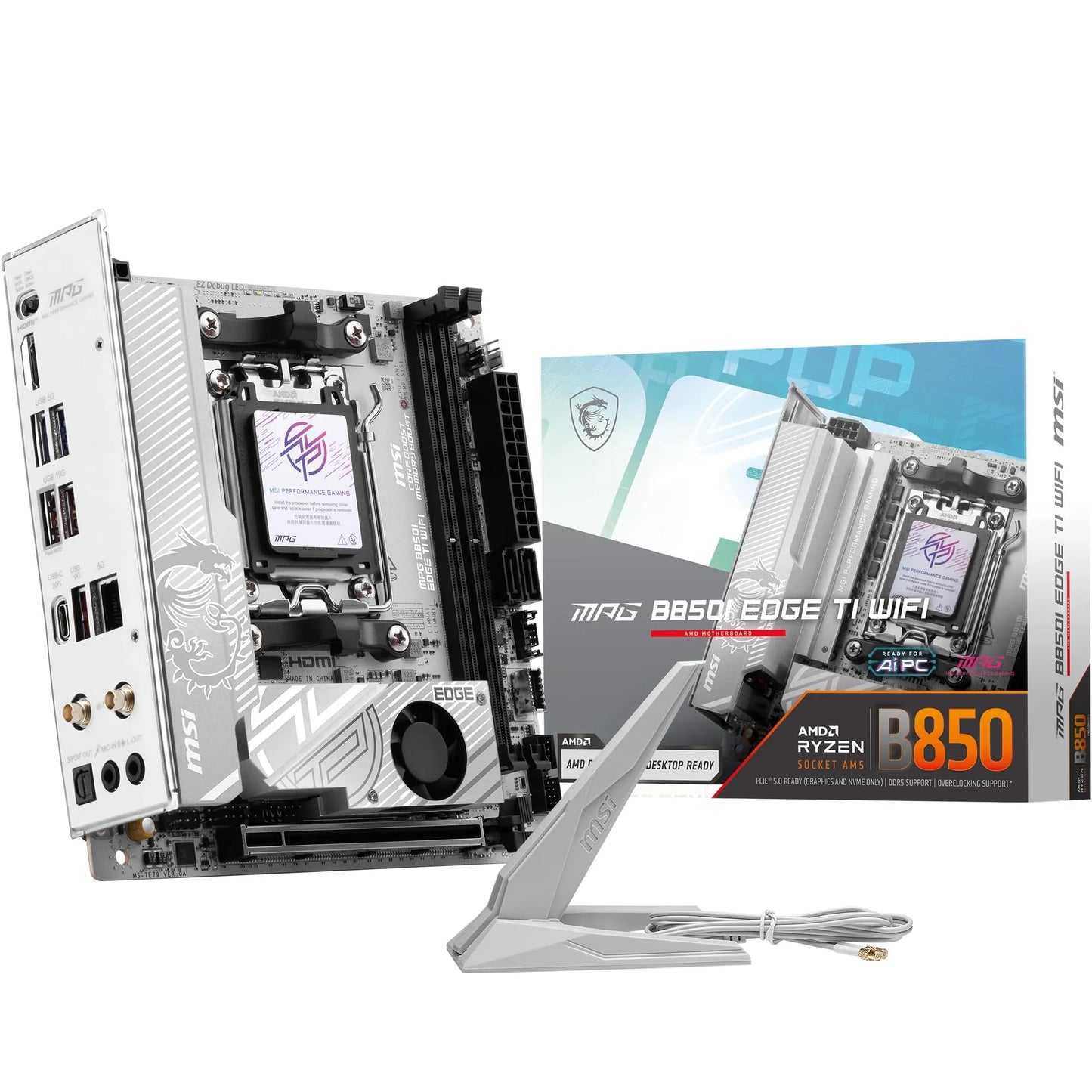 MSI MPG B850I Edge TI WiFi Motherboard, ATX - Supports AMD Ryzen 9000/8000 / 7000 Processors, AM5-90A SPS VRM, DDR5 Memory Boost (8200+MT/s OC), PCIe 5.0 x16, M.2 Gen5, Wi-Fi 7, 5G LAN