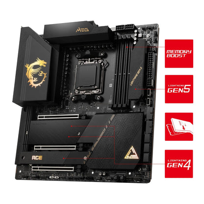 MSI MEG X670E ACE Gaming Motherboard (AMD Ryzen 9000/8000/7000 Series Processors, AM5, DDR5, PCIe 5.0, SATA 6Gb/s, M.2, USB 3.2 Gen 2, Wi-Fi 6E, Bluetooth 5.3, HDMI/DP, EATX)