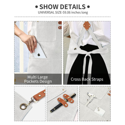 ZOMAO Kochschürze, Baumwoll-Canvas-Schürze mit gekreuztem Rückenteil und Taschen für Damen und Herren, verstellbare Träger und große Taschen, Küchenschürze zum Kochen und Backen 