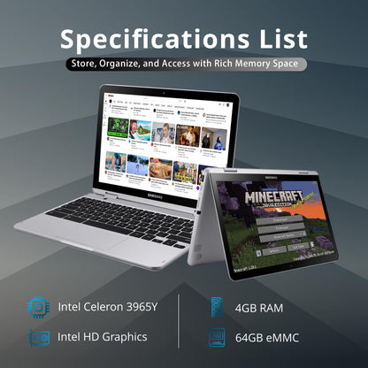 Samsung Chromebook Plus V2 2-in-1 12.2" WUXGA LED Touchscreen Laptop, Intel Celeron 3965Y, 4GB RAM, 64GB eMMC, 2 Cameras, Stylus Pen, Island-Type KB, Wi-Fi 5, Chrome OS, Silver(Renewed)