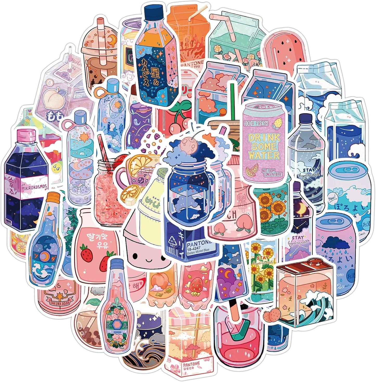 Tuqiso Wasserflaschenaufkleber, 200 Stück, wasserfest, niedlich, ästhetisch, Vinyl, Vsco-Stil, für Laptop, Gepäck, Skateboard, Computer, für Teenager, Mädchen und Kinder 