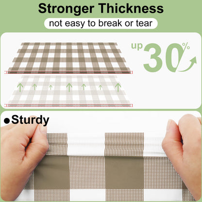 Misaya 3er-Pack Buffalo Einweg-Tischdecken, 137 x 274 cm (54 x 108 Zoll), wasserdichte Kunststofftischdecken, rechteckige, weiß-khaki karierte Tischdecken für Picknick, Geburtstag und Party