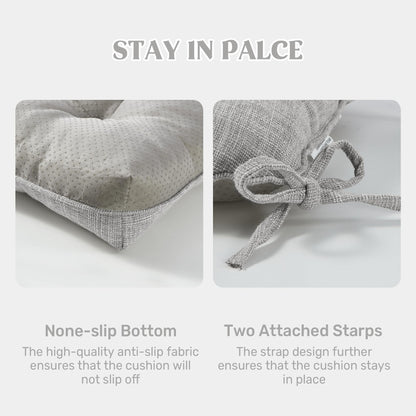 puredown® Chair Cushions for Dining Chairs, Tufted Memory Foam Chair Pads with Non-Slip Backing, Kitchen Seat Cushions with Ties, Washable Seat Pad Set of 4, 15.5" x 15.5" x 4", Light Grey