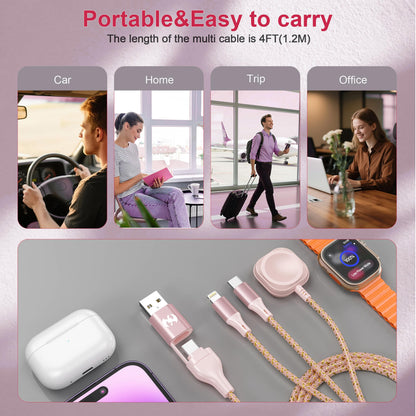 Multi Charging Cable for Apple Watch Charger,6ft iPhone Watch 3 in 1 Charging Cable,USB A/C to Type C/Lightning Cable for iWatch Ultra/SE/10-2,iPhone 16-5s,iPad,Android Phones