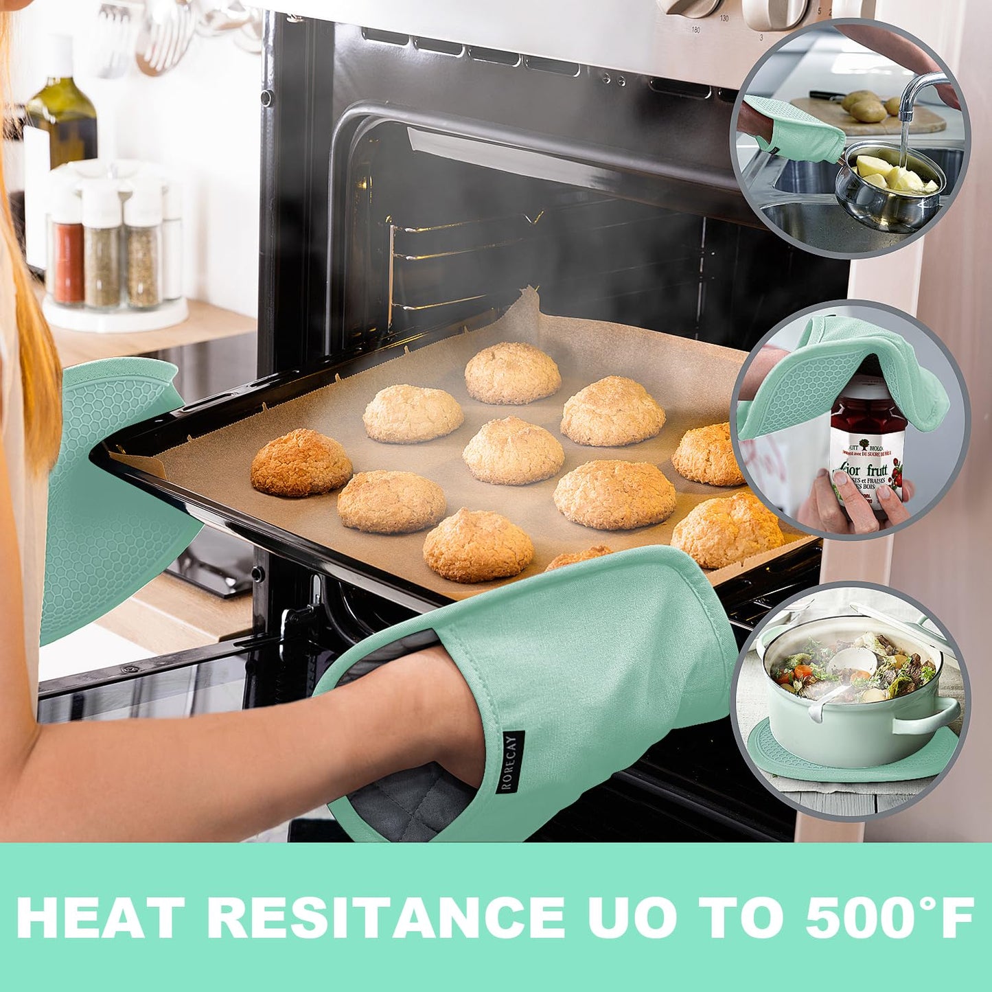 2er-Pack Silikon-Topflappen für die Küche, hitzebeständig bis 260 °C, rutschfeste, große Topflappen mit Tasche, gesteppte Untersetzer für heiße Töpfe und Pfannen auf der Arbeitsplatte (Grau) 