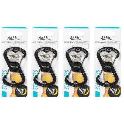 Nite Ize Ahhh... Stainless Bottle Opener - Keychain with S-Biner Functionality - Heavy-Duty Dual Bottle Opener Carabiner - Keychain Accessories - Black, 4 Count (4 Pack)