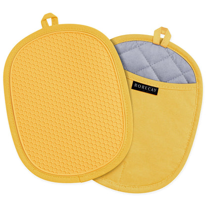 2er-Pack Silikon-Topflappen für die Küche, hitzebeständig bis 260 °C, rutschfeste, große Topflappen mit Tasche, gesteppte Untersetzer für heiße Töpfe und Pfannen auf der Arbeitsplatte (Grau) 