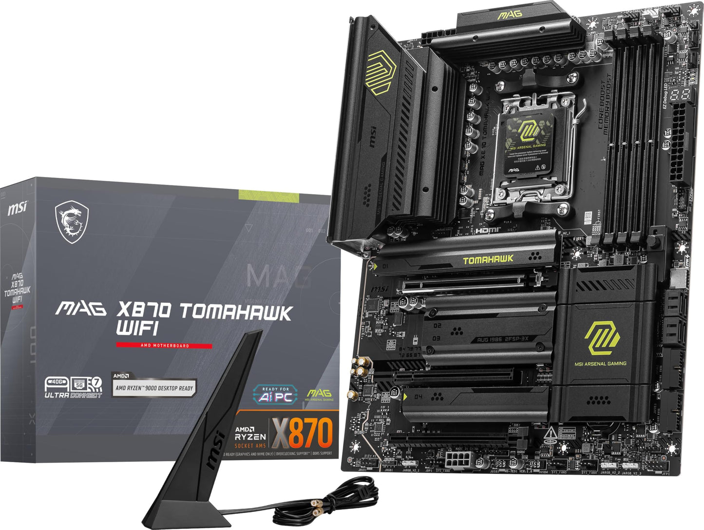 MSI MAG X870 Tomahawk WiFi Gaming Motherboard (AMD Ryzen 9000/8000/7000 Series Processors, AM5, DDR5, PCIe 5.0, M.2 Gen5, SATA 6Gb/s, USB 40Gbps, HDMI/DP, Wi-Fi 7, Bluetooth 5.4, 5Gbps LAN, ATX)