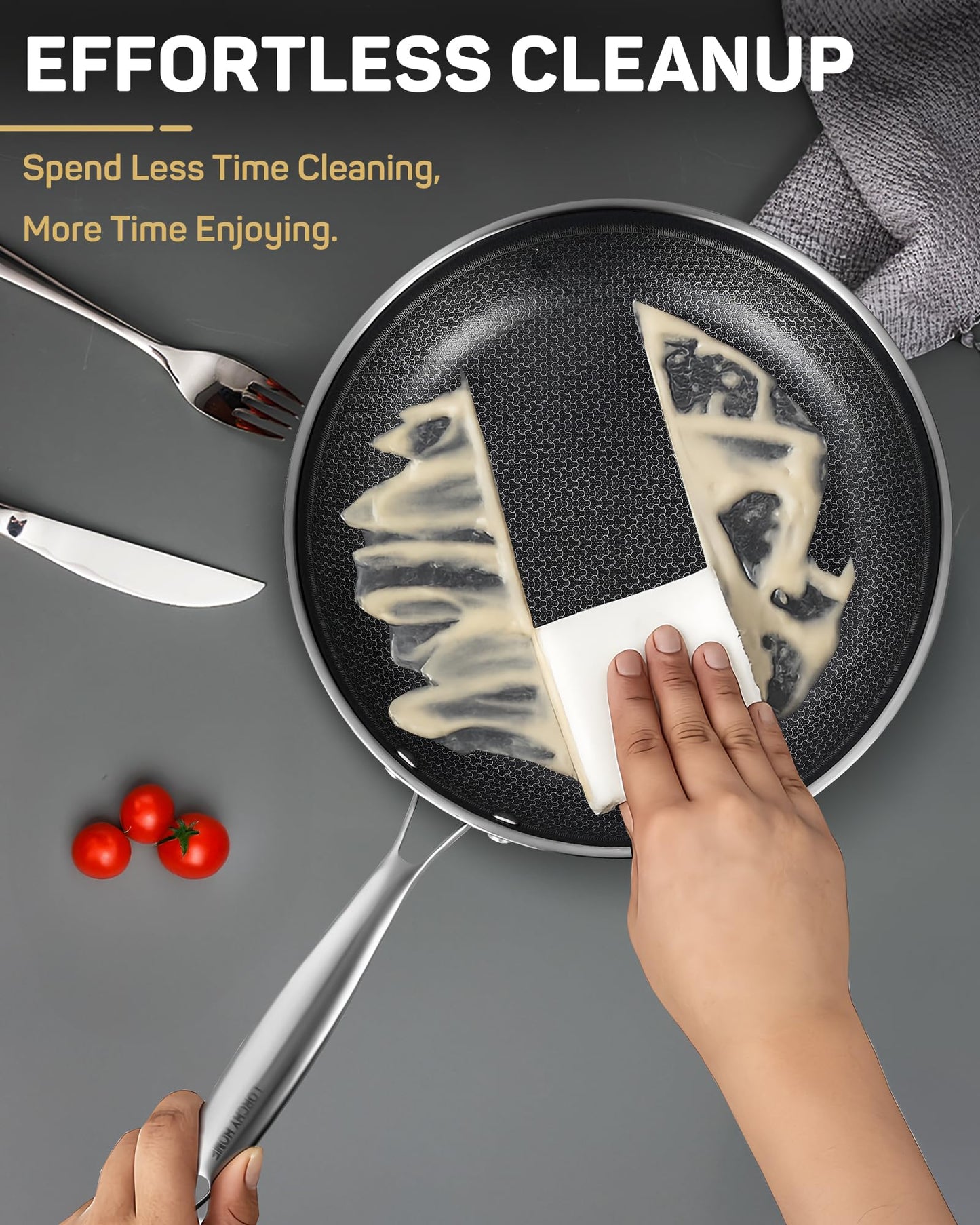 Stainless Steel Nonstick Frying Pan, Hybrid Ceramic 8-Inch Frying Pans, Stay-Cool Handle, PFAS & PFOA PTFE Free, Dishwasher & Oven Safe, Scratch-Resistant, Compatible with Induction & All Cooktops