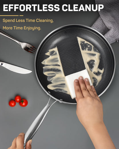 Stainless Steel Nonstick Frying Pan, Hybrid Ceramic 8-Inch Frying Pans, Stay-Cool Handle, PFAS & PFOA PTFE Free, Dishwasher & Oven Safe, Scratch-Resistant, Compatible with Induction & All Cooktops