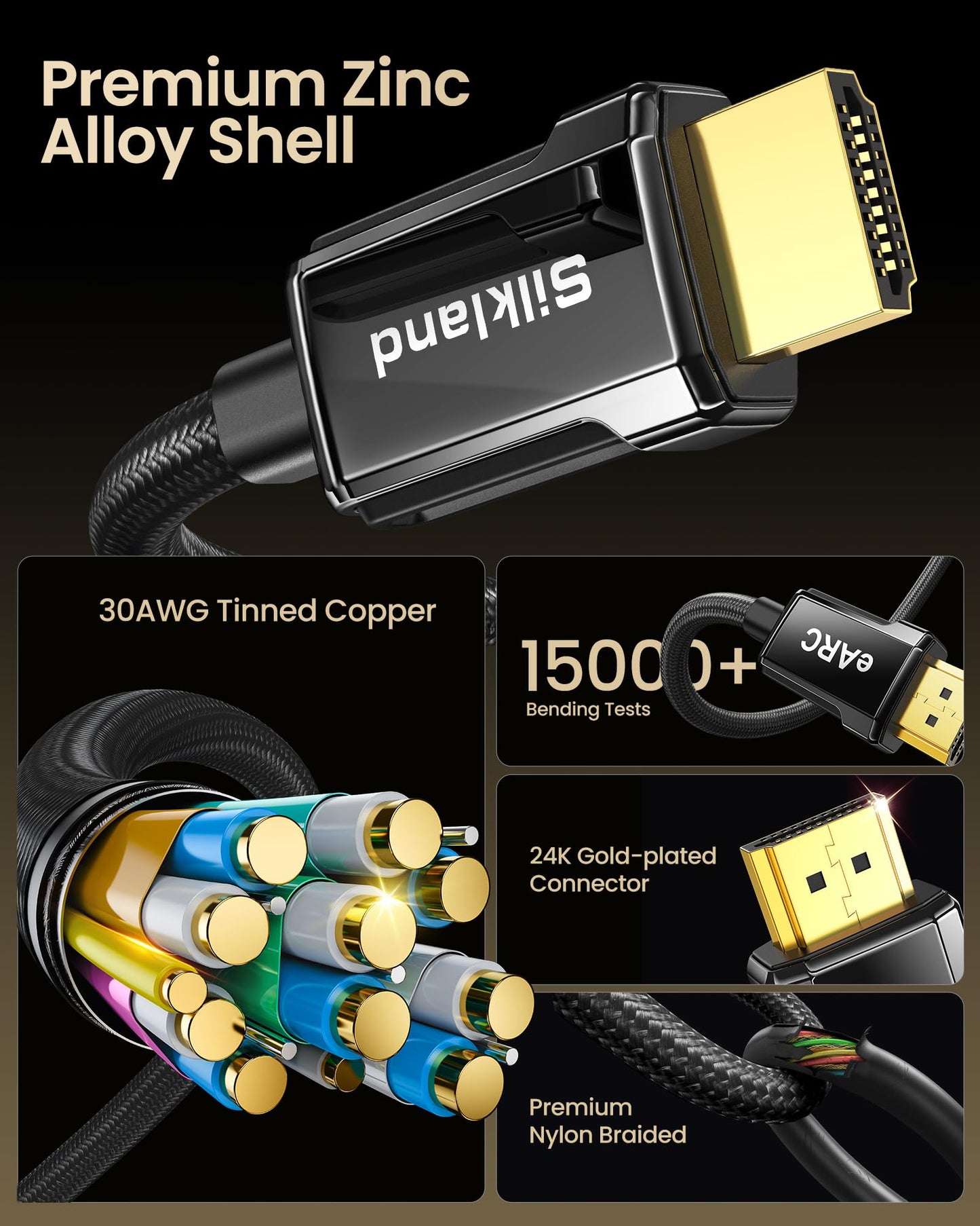 Silkland 8K HDMI ARC/eARC Kabel 2.1 für Soundbars, 2 m, 8K@60Hz, 4K@120Hz, High-Speed-HDMI-Kabel für Heimkino, 48 Gbit/s, Dolby Atmos, DTS:X, kompatibel mit Vizio, Samsung, Bose Soundbars, UHD-Fernsehern und Blu-ray-Playern 