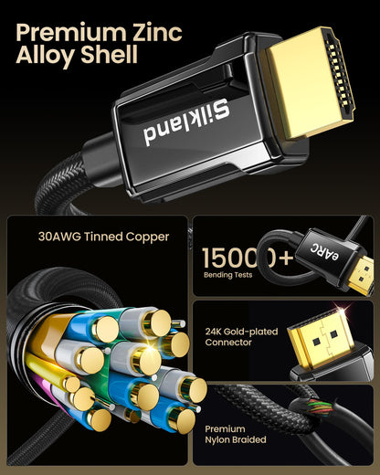 Silkland 8K HDMI ARC/eARC Kabel 2.1 für Soundbars, 2 m, 8K@60Hz, 4K@120Hz, High-Speed-HDMI-Kabel für Heimkino, 48 Gbit/s, Dolby Atmos, DTS:X, kompatibel mit Vizio, Samsung, Bose Soundbars, UHD-Fernsehern und Blu-ray-Playern 