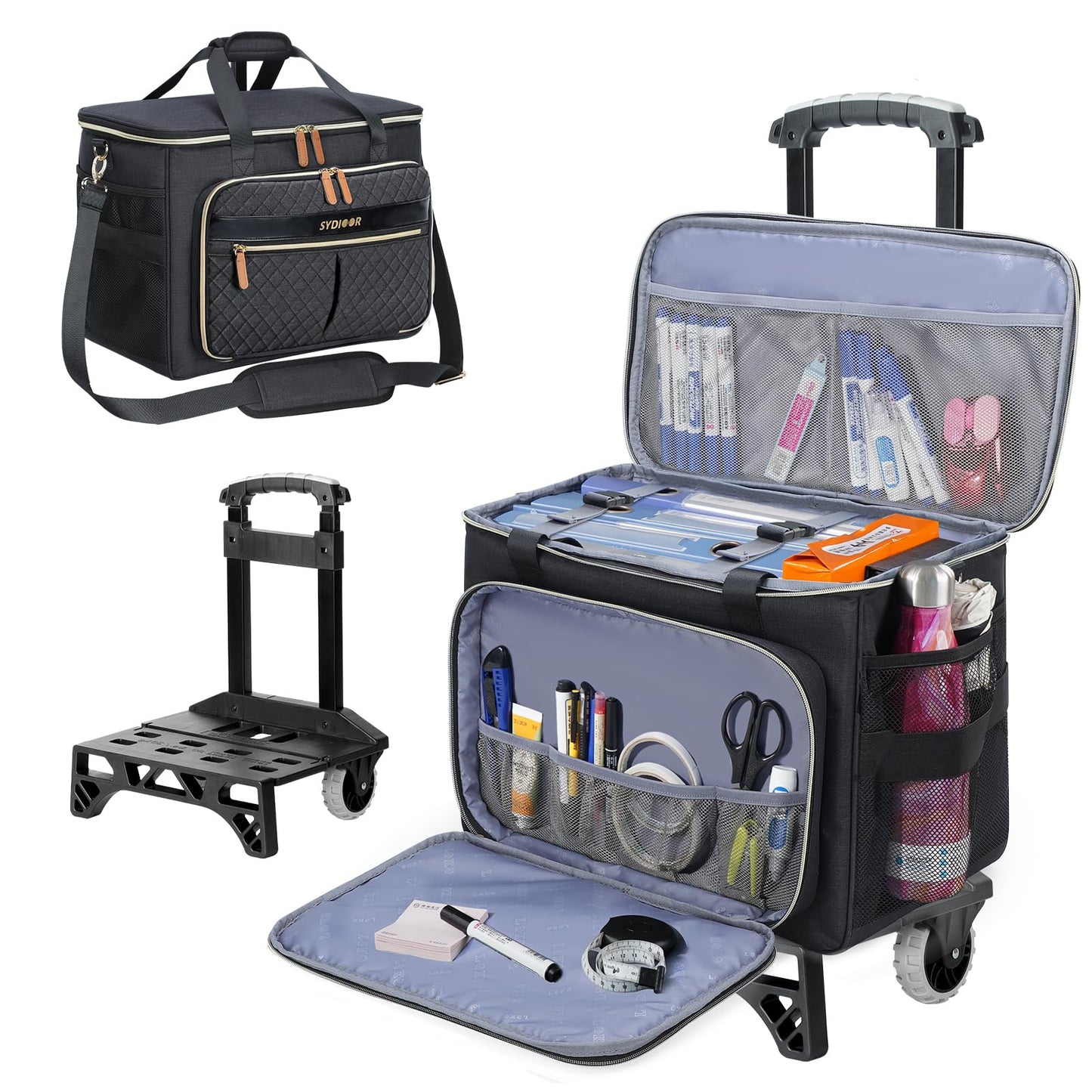 Sydioor Rollwagen für Lehrer, geräumige Tragetasche mit Rollen – ideal für Nähzubehör, Laptop und Bücher