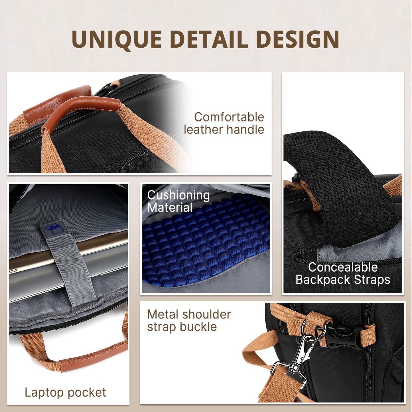 MOLNIA 3 in 1 Laptop Bag for Men, 17.3 Inch Work Bags for Men, Laptop Backpack, Briefcases, Messenger Bag, Computer Bags for Laptops for Men Women, Black