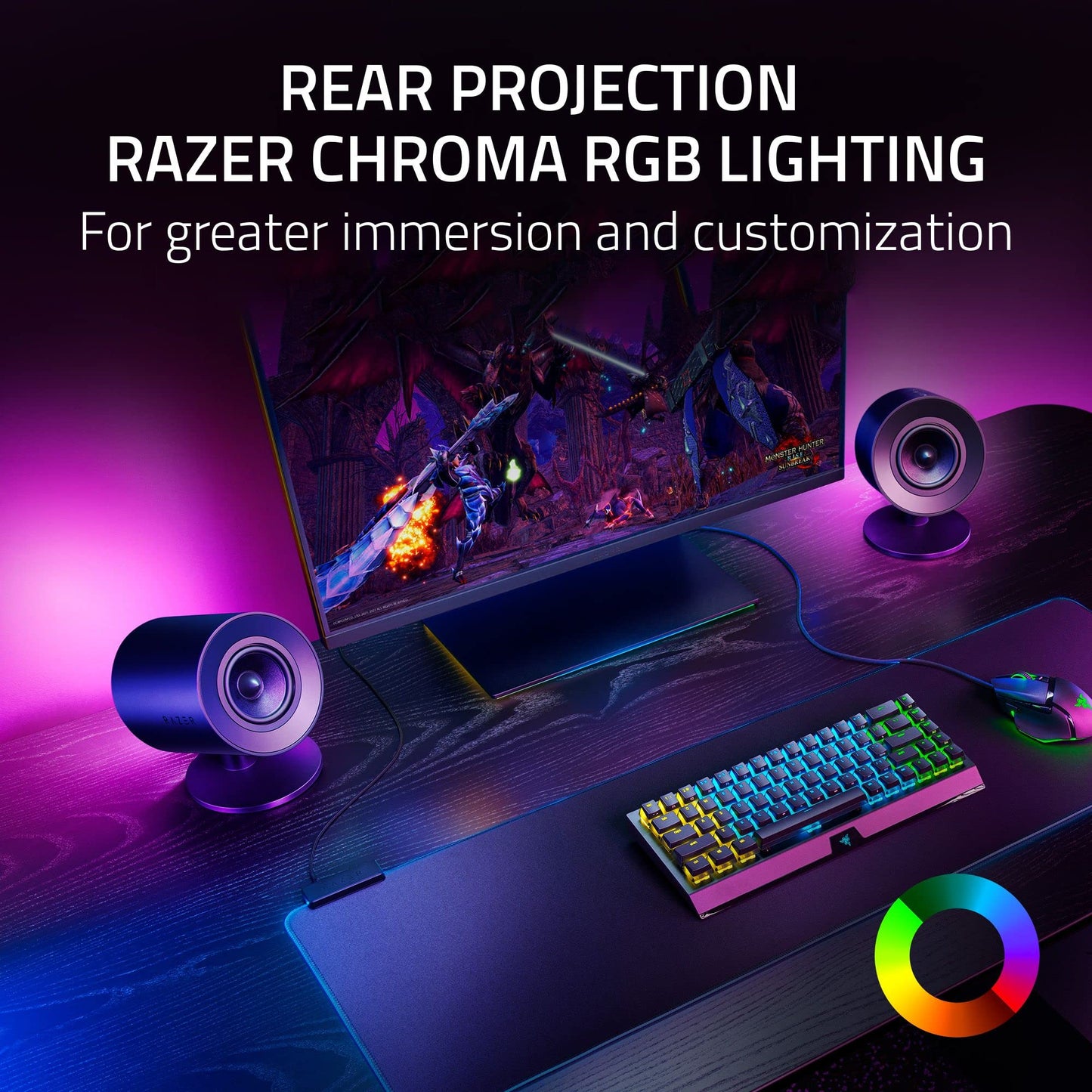 Razer Nommo V2 - Full-Range 2.1 PC Gaming Speakers with Wired Subwoofer: THX Spatial Audio - Rear Projection Chroma RGB - 3” Drivers - Down-Firing Subwoofer 5.5” Driver - Wireless Control Pod