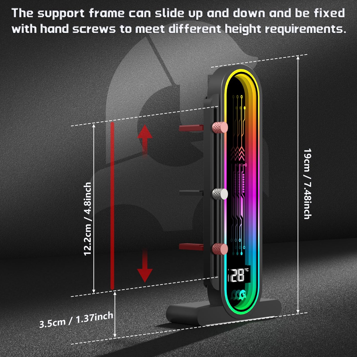 TGDGAMER ARGB GPU Support Bracket with Temperature Display（Ambient Case Temp），5V 3pin Universal GPU Bracket，Graphics Video Card Brace with Height Adjustable，DY7-Black