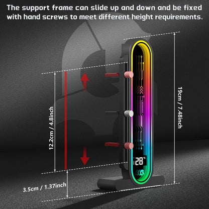 TGDGAMER ARGB GPU Support Bracket with Temperature Display（Ambient Case Temp），5V 3pin Universal GPU Bracket，Graphics Video Card Brace with Height Adjustable，DY7-Black