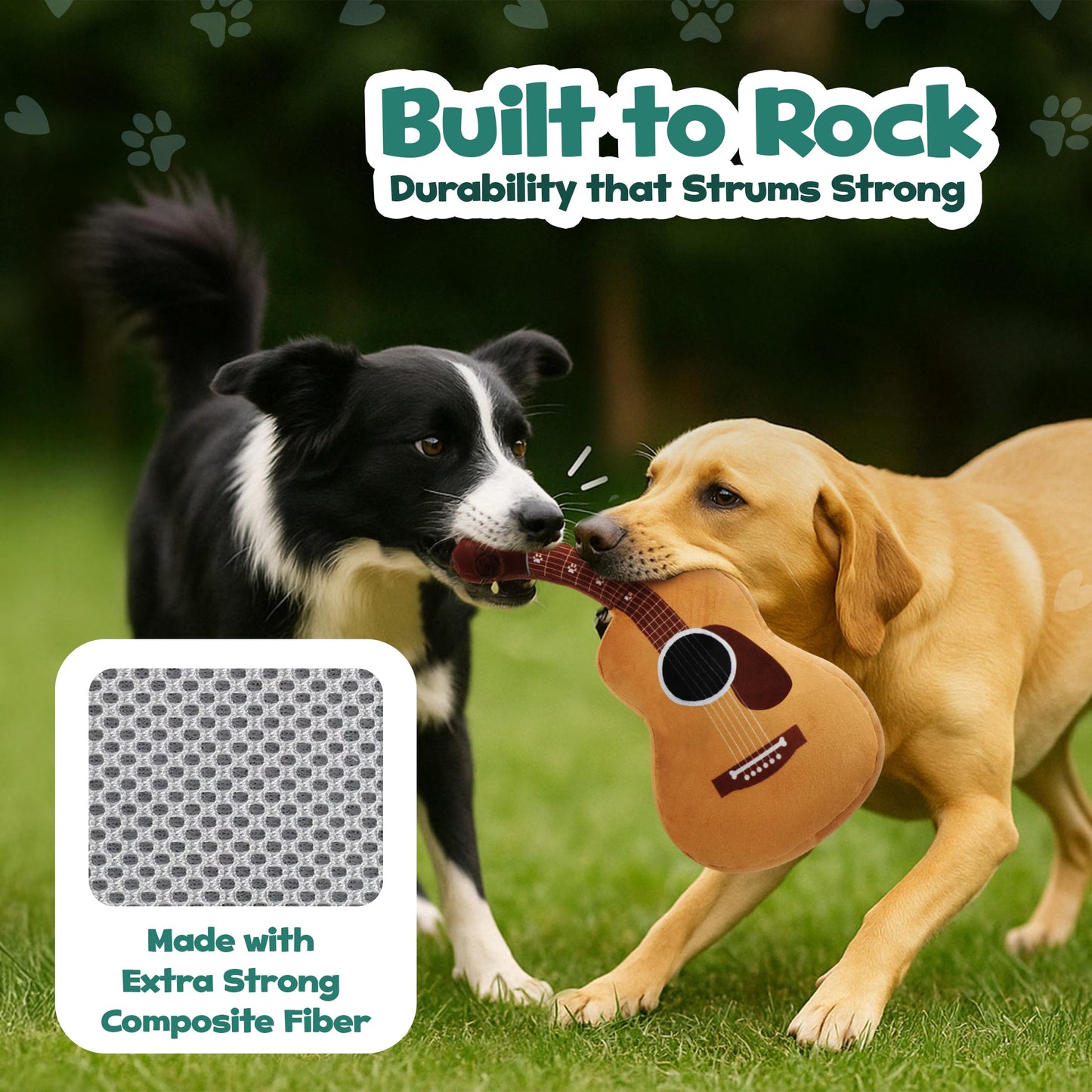 PUPROAR Acoustic Guitar Dog Toy - Christmas & Birthday Dog Gift, Interactive Squeaker & Crinkle, Plush & Cute, Fun Puppy Stocking Stuffer