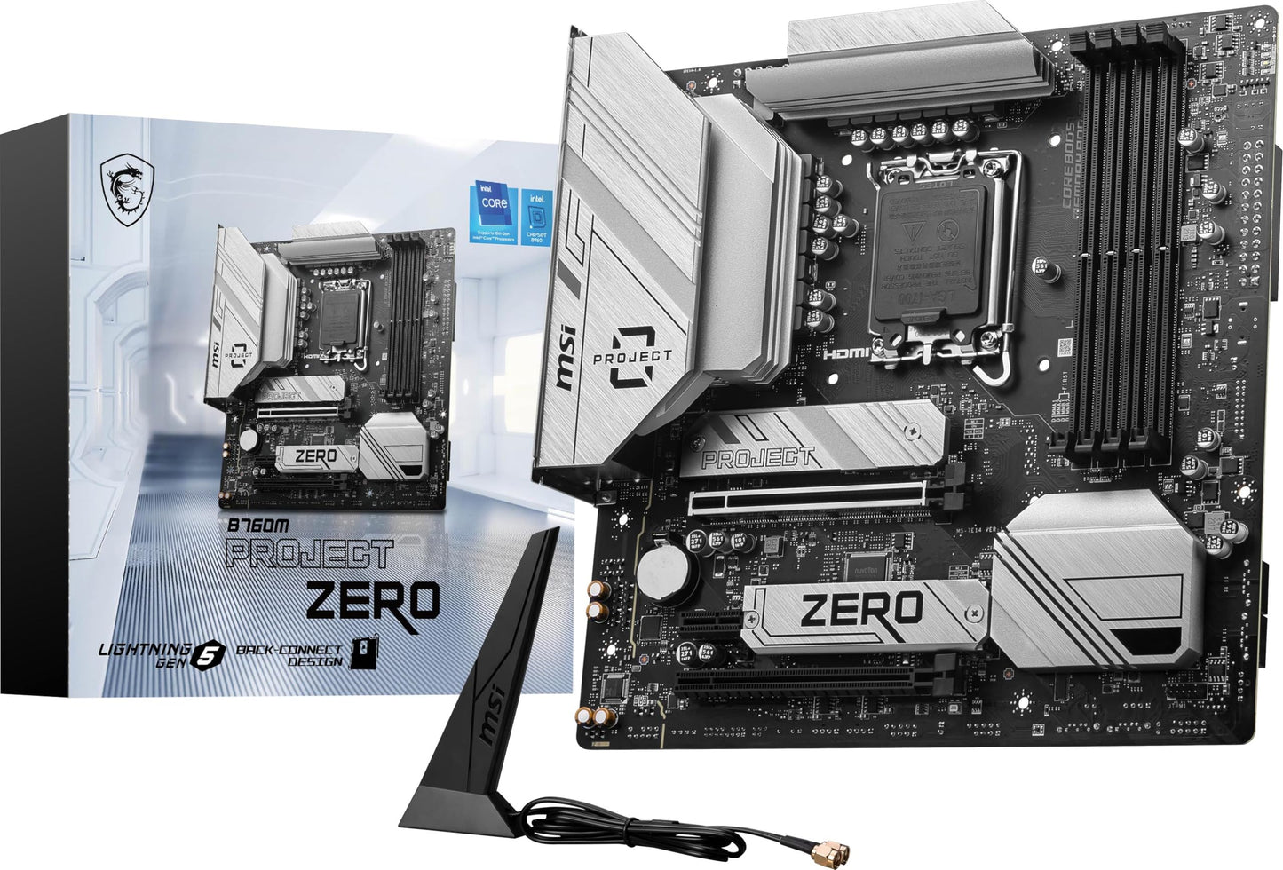 MSI B760M Project Zero Gaming Motherboard (Support 14th/13th/12th Gen Intel Processors, LGA 1700, DDR5, PCIe 5.0, M.2 Slots, 2.5Gbps LAN, USB 3.2 Gen2, HDMI/DP, Wi-Fi 6E, Bluetooth 5.3, mATX)